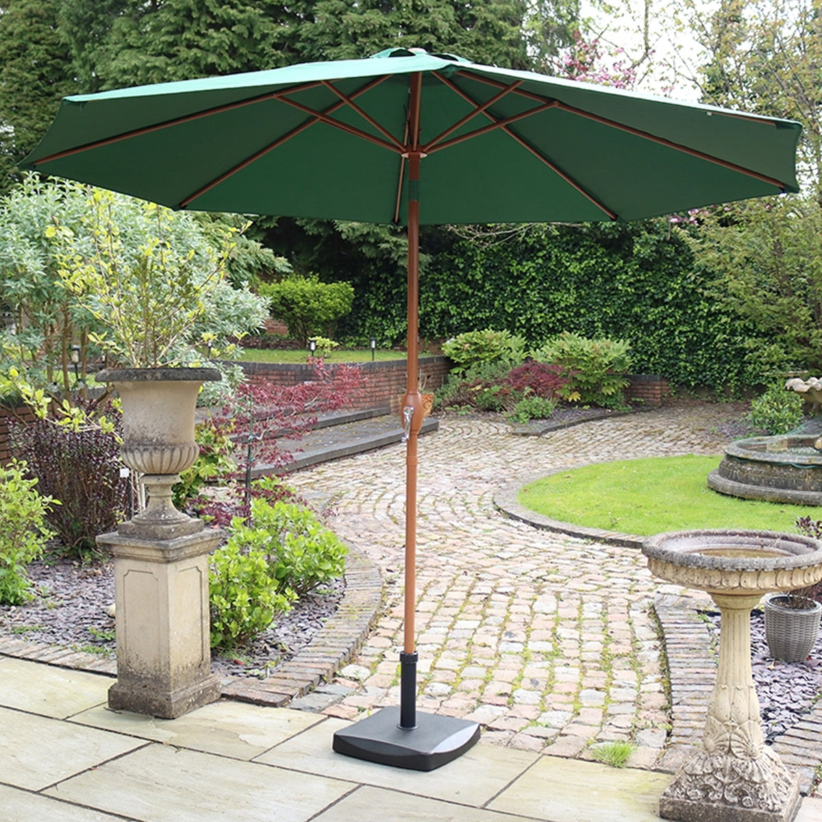 3m Parasol Wood look Aluminium Parasol Green from Roseland Furniture