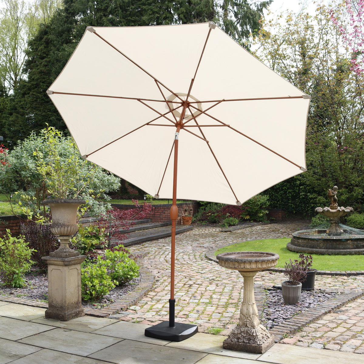 3m Parasol Wood look Aluminium Parasol Ivory from Roseland Furniture