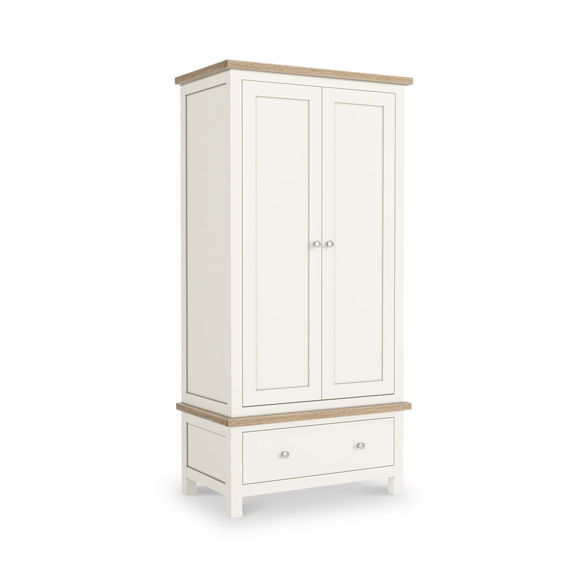 Farrow Coconut White Double Wardrobe with Drawers and metal handles from Roseland Furniture