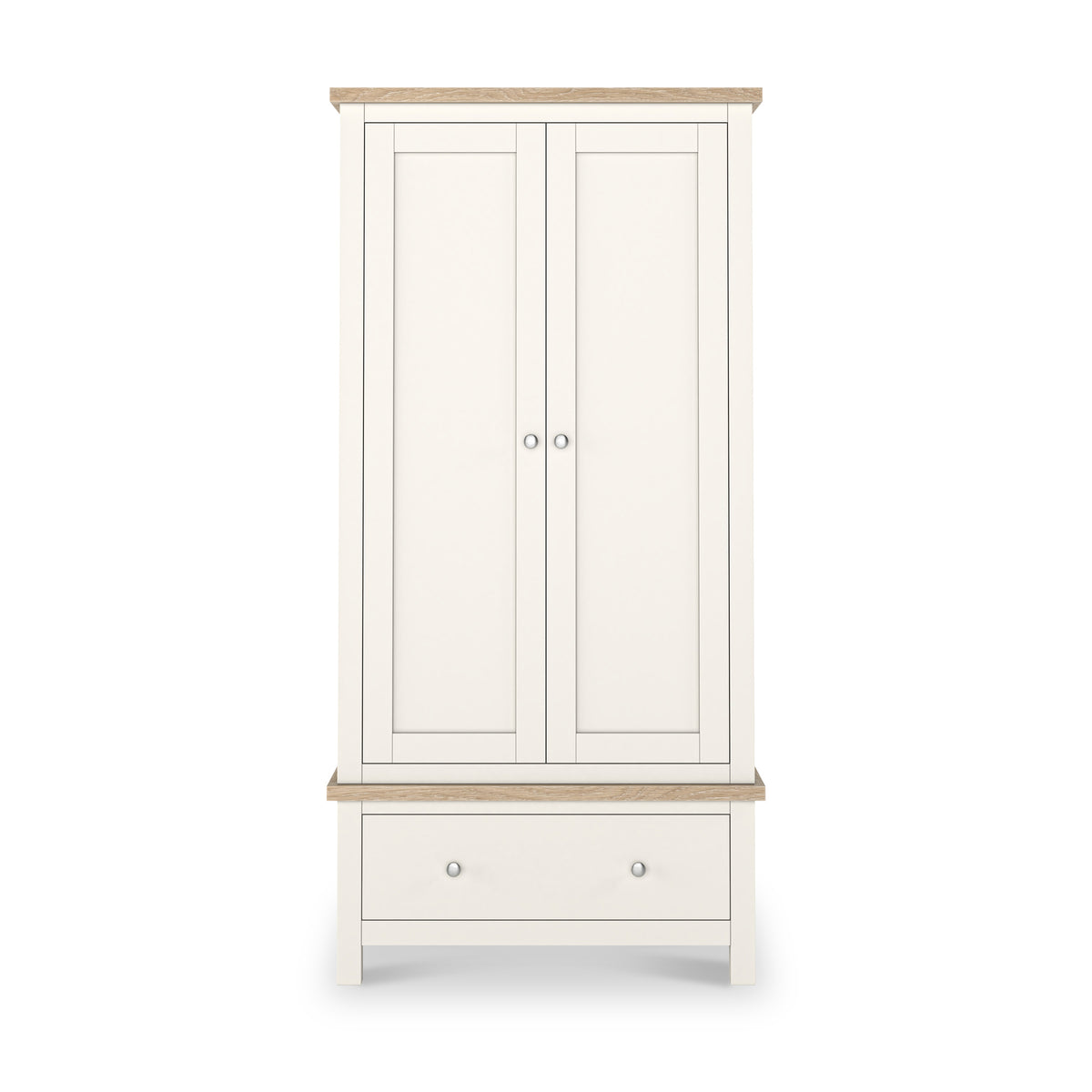 Farrow Coconut White Double Wardrobe with Drawers and metal handles from Roseland Furniture