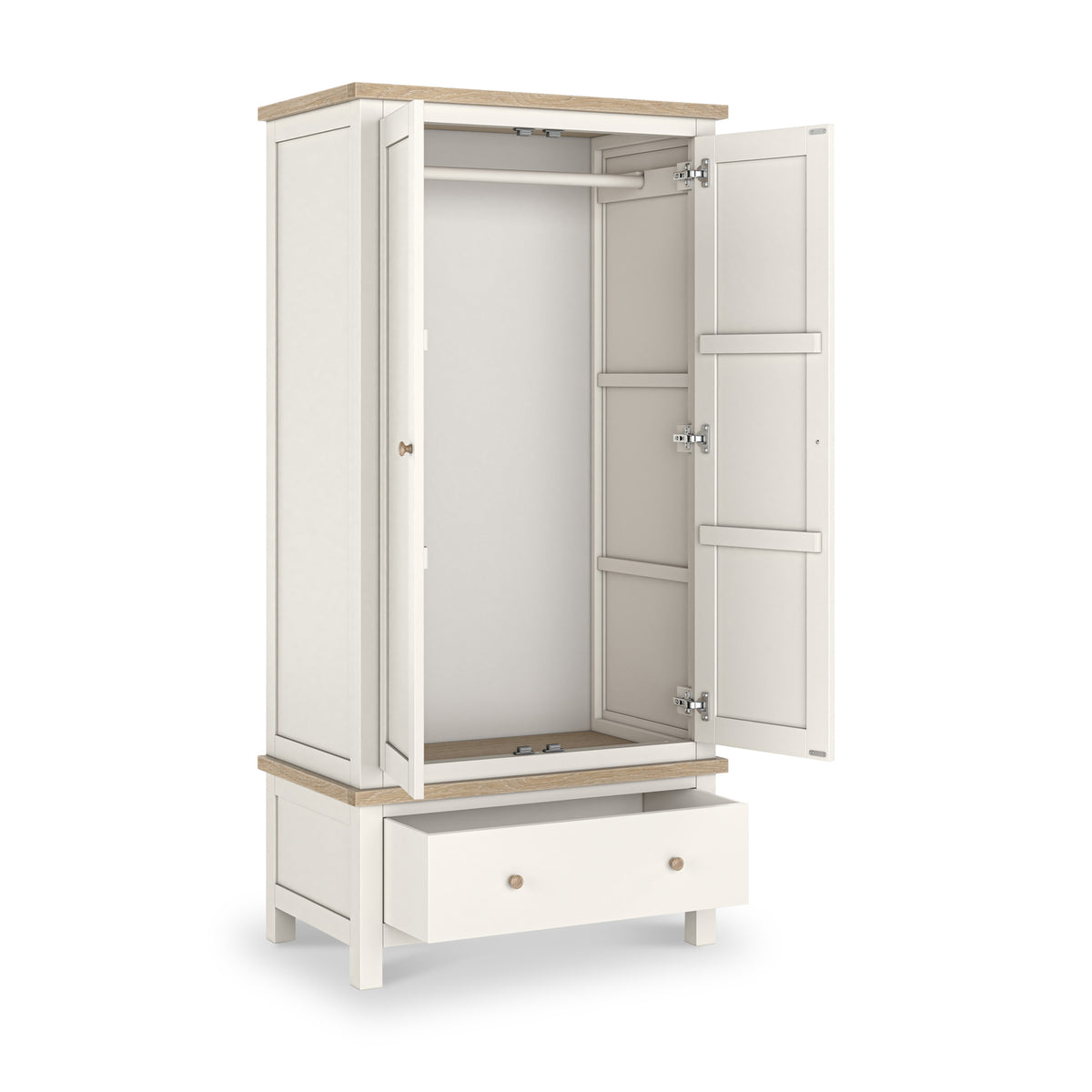 Farrow Coconut White Double Wardrobe with Drawers and metal handles from Roseland Furniture