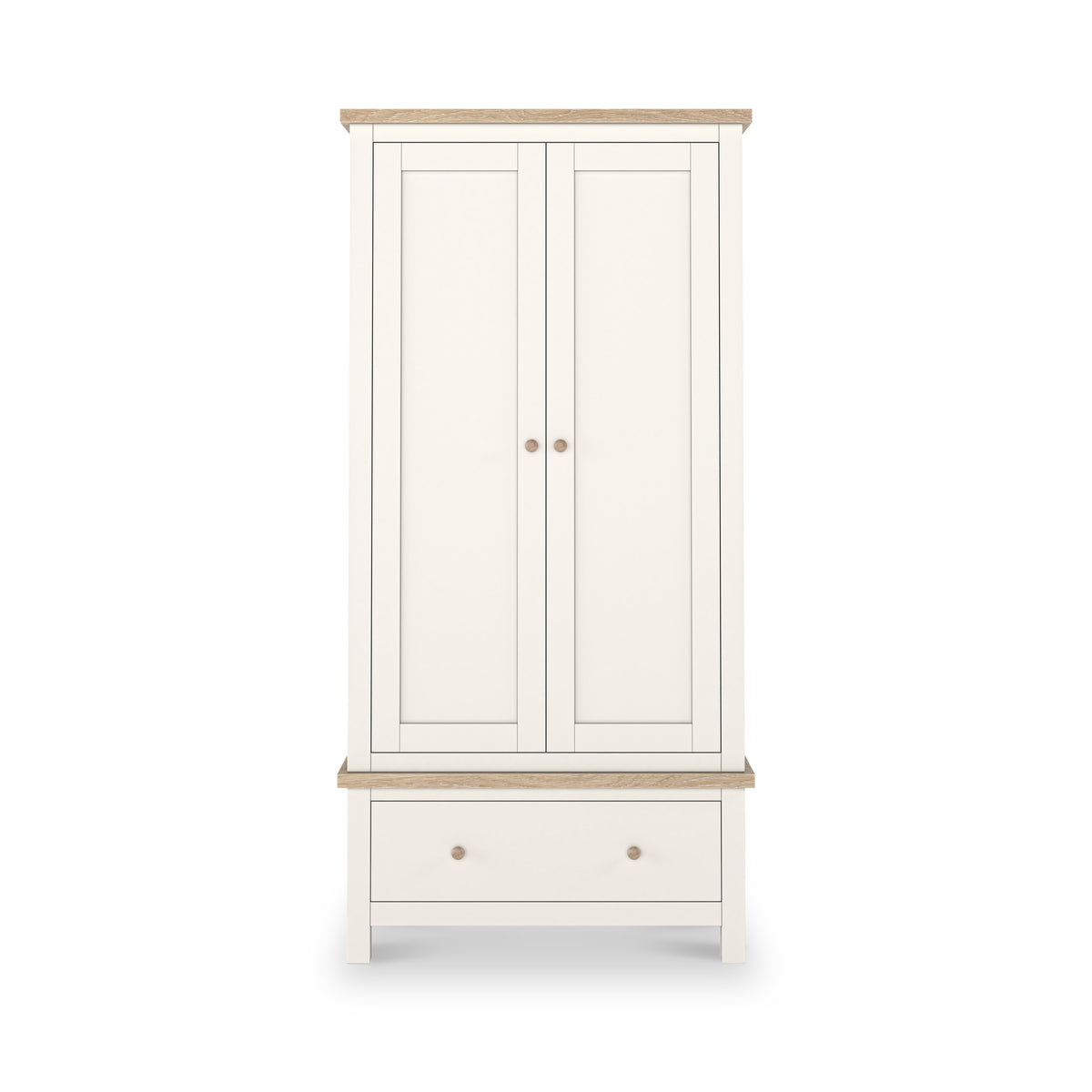 Farrow Coconut White Double Wardrobe with Drawers and wooden handles from Roseland Furniture