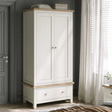 Farrow Coconut White Double Wardrobe with Drawers and wooden handles from Roseland Furniture