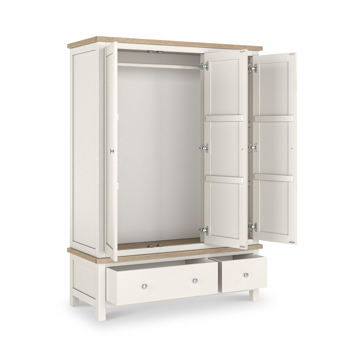 Farrow Triple Wardrobe with Drawers and metal handles from Roseland Furniture