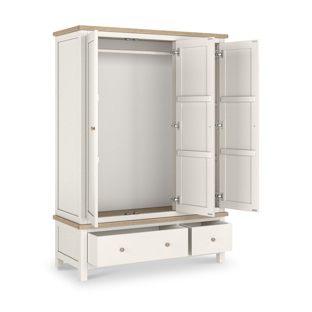 Farrow Triple Wardrobe with Drawers and wooden handles from Roseland Furniture