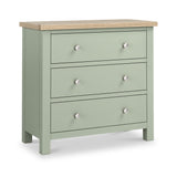 Farrow Sage 3 Drawer Chest with Washed Oak Top and metal handles from Roseland Furniture