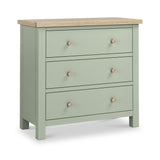Farrow Sage 3 Drawer Chest with Washed Oak Top and wooden handles from Roseland Furniture