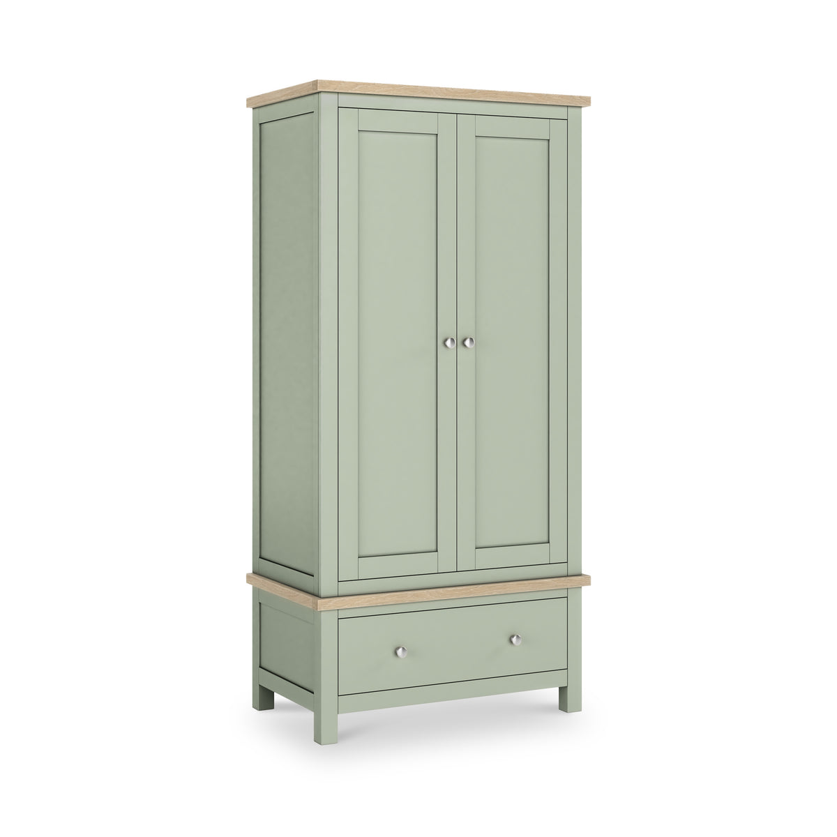 Farrow Sage Double Wardrobe with Drawers and metal handles from Roseland Furniture