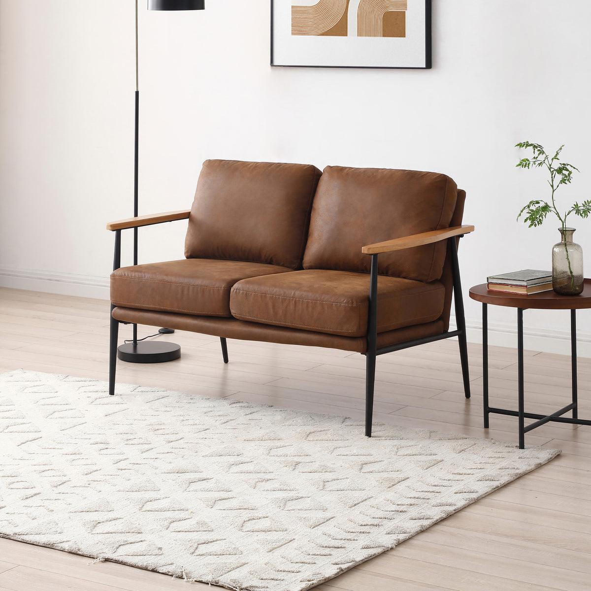 Harlem Brown Faux Leather 2 Seater Sofa for living room