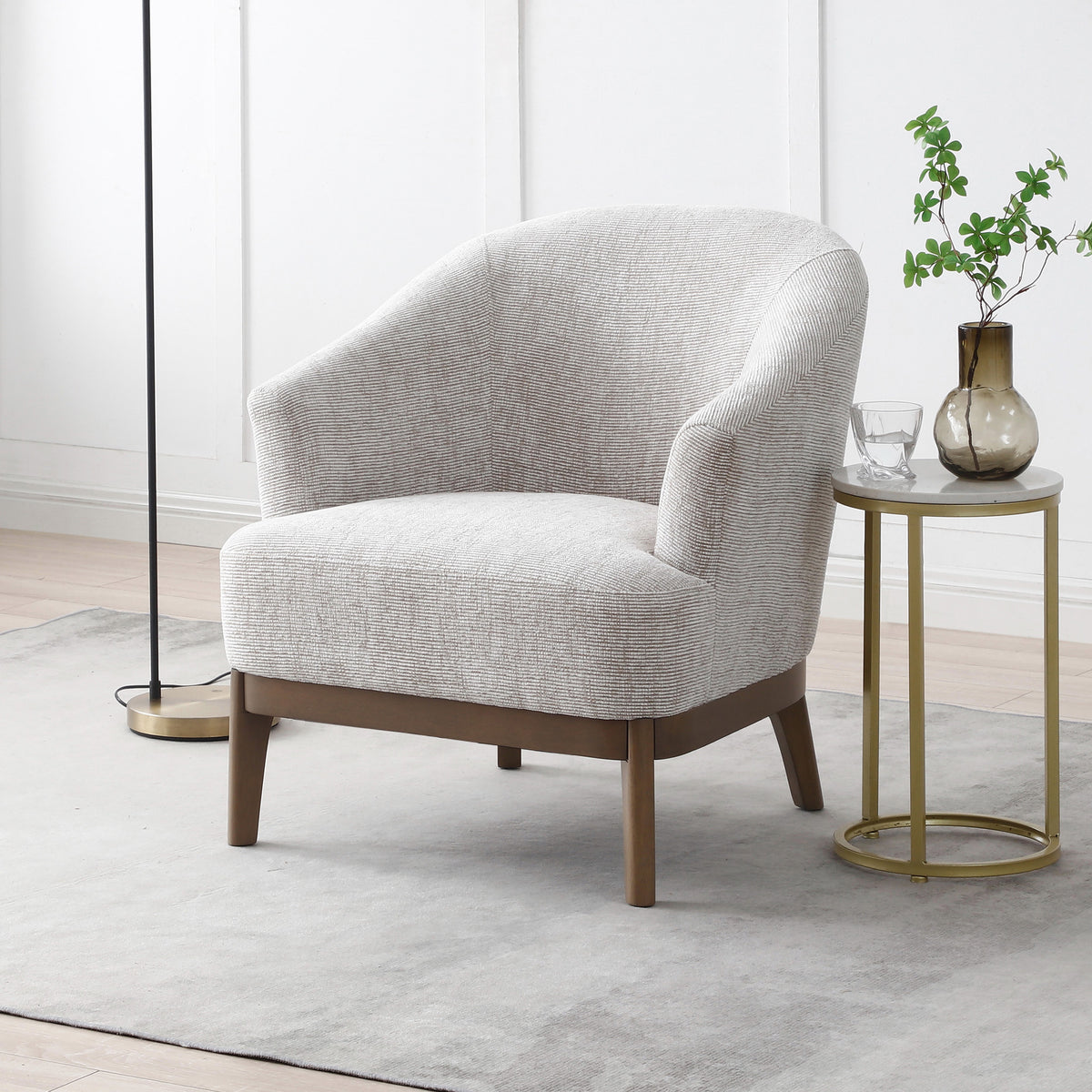 Toira Natural Woven Chenille Chair for living room or bedroom