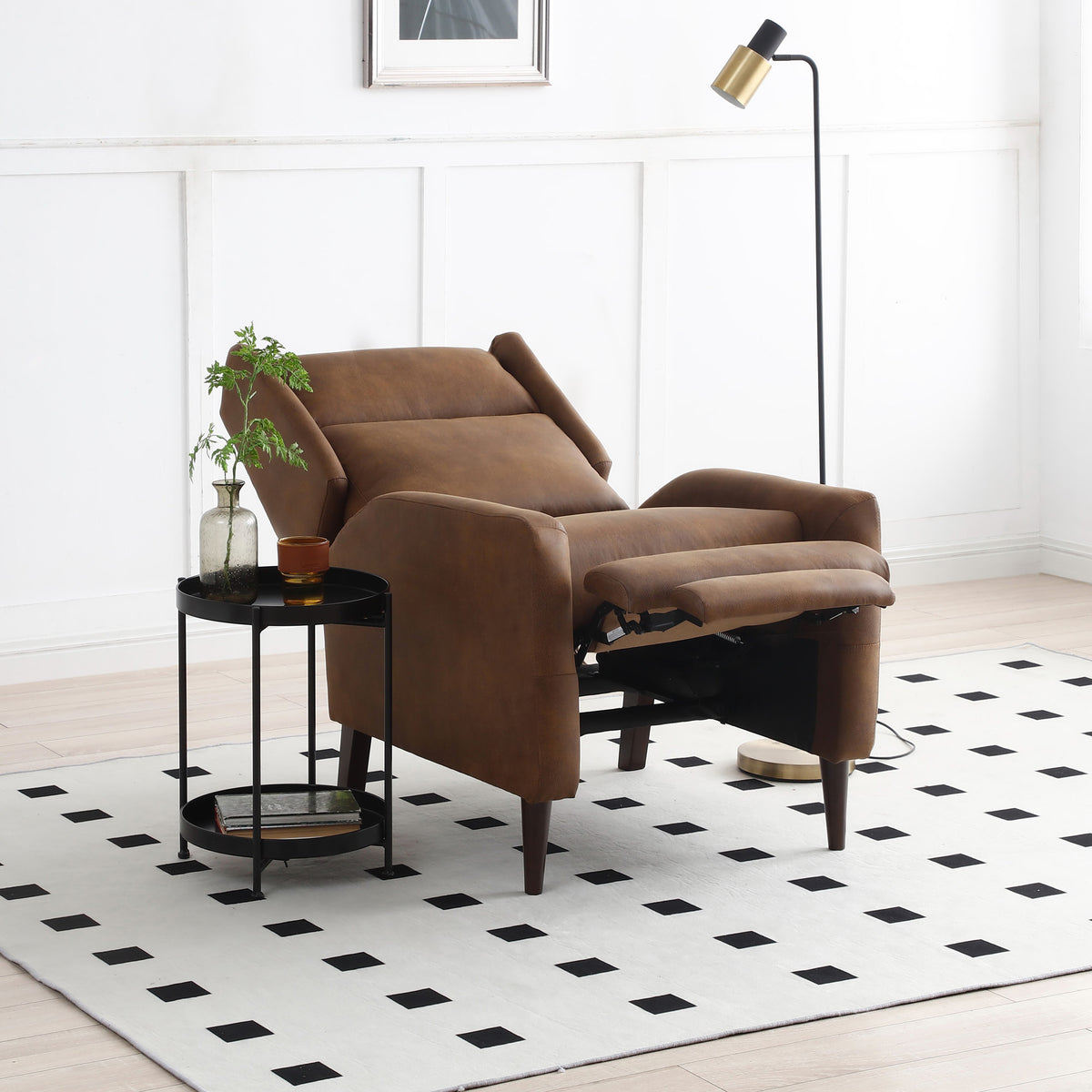 Moreton Brown Faux Leather Reclining Armchair for living room
