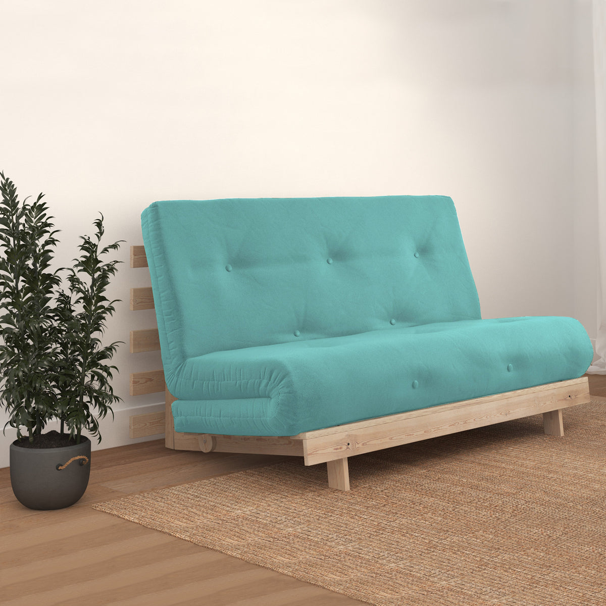 Maggie Teal Double Futon Sofa Bed for bedroom or living room