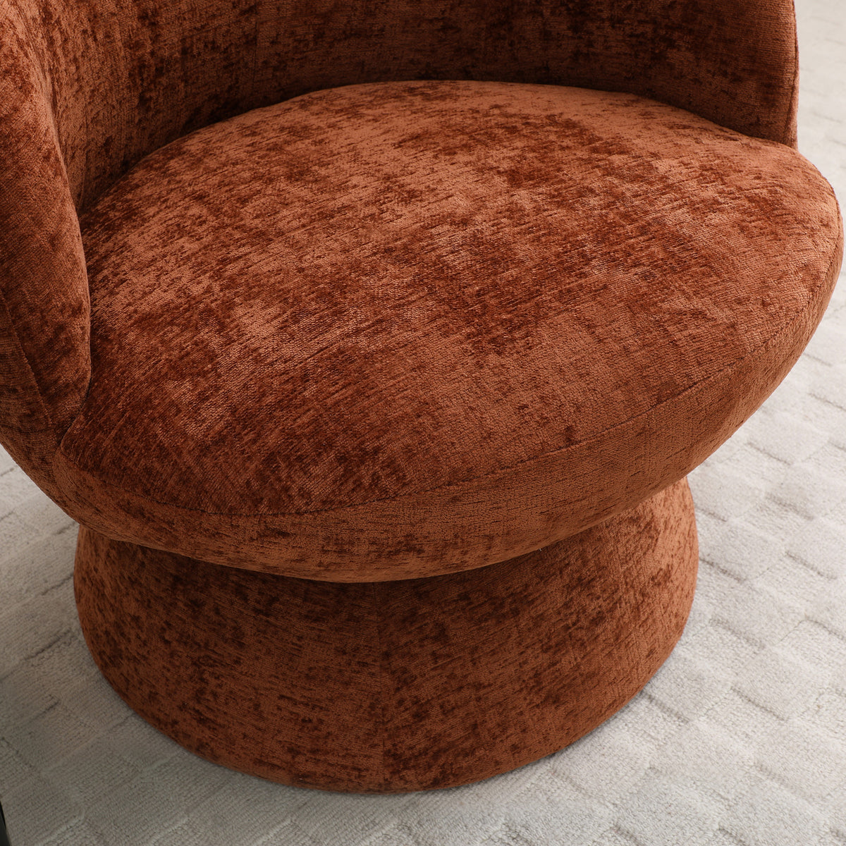 Kendal Woven Chenille Tulip Swivel Chair Terracotta from Roseland Furniture
