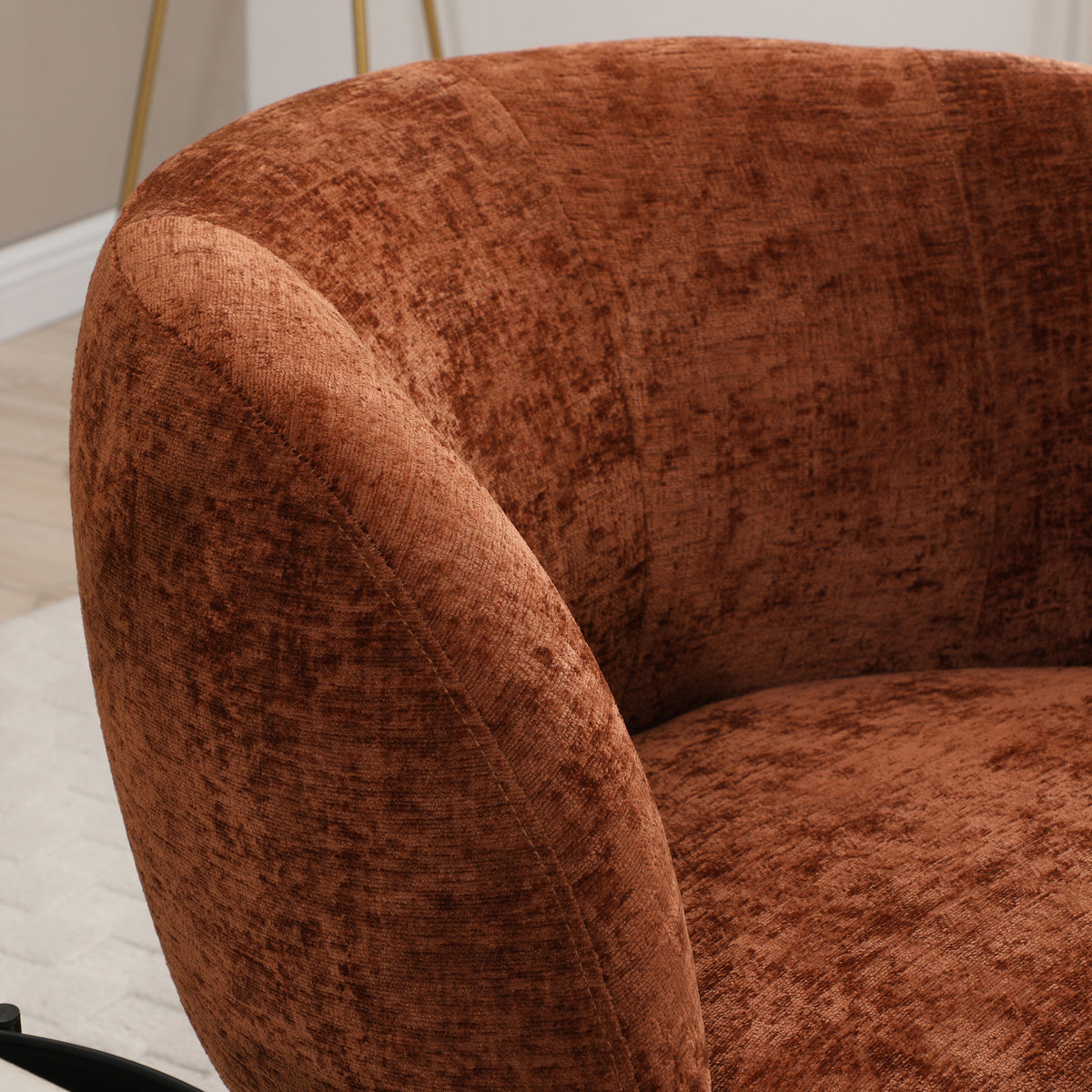 Kendal Woven Chenille Tulip Swivel Chair Terracotta from Roseland Furniture