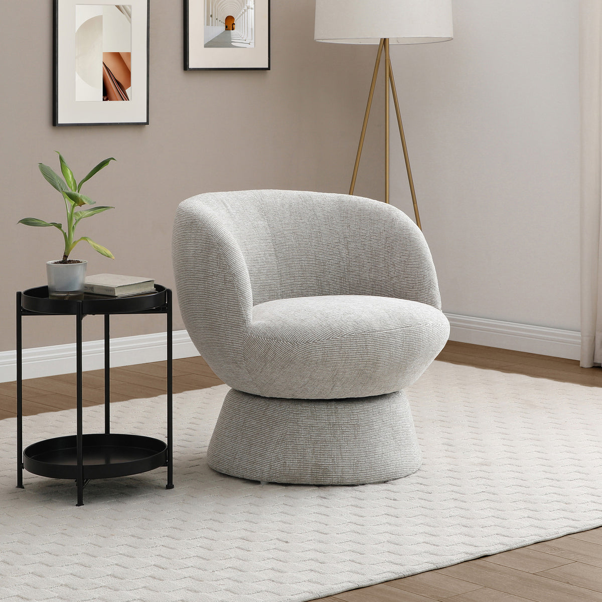 Kendal Woven Chenille Tulip Swivel Chair Natural from Roseland Furniture