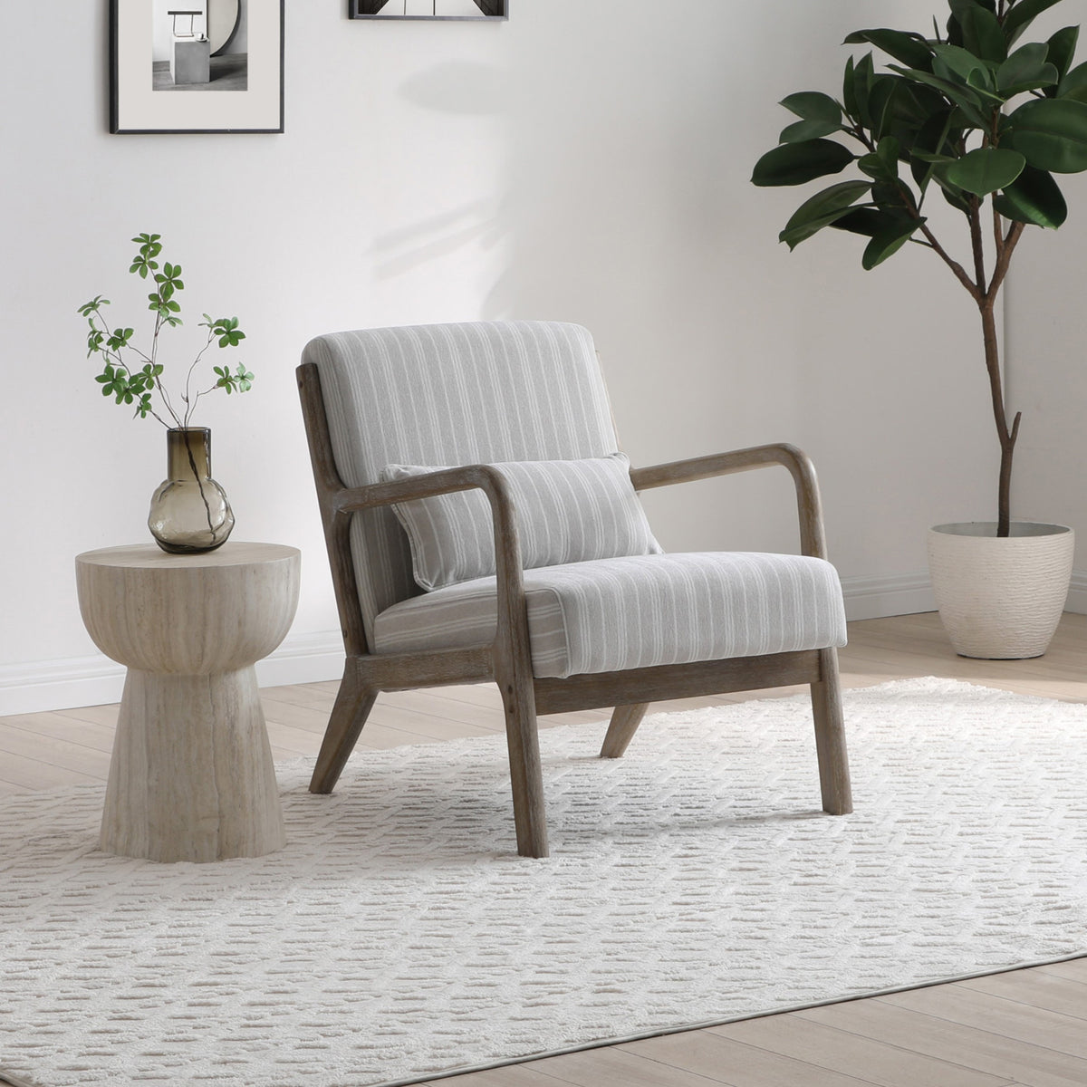 Avery Whitewashed Frame Chenille Stripe Chair from Roseland Furniture