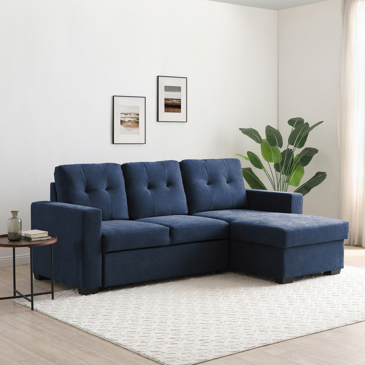 Winslet Button Back Chaise Sofabed Navy from Roseland Furniture