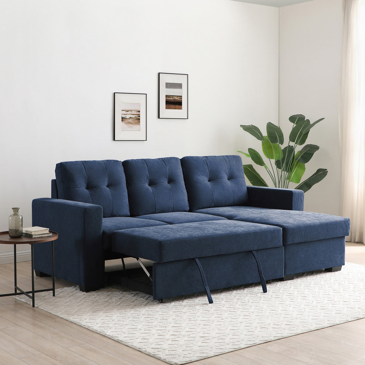 Winslet Button Back Chaise Sofabed Navy from Roseland Furniture