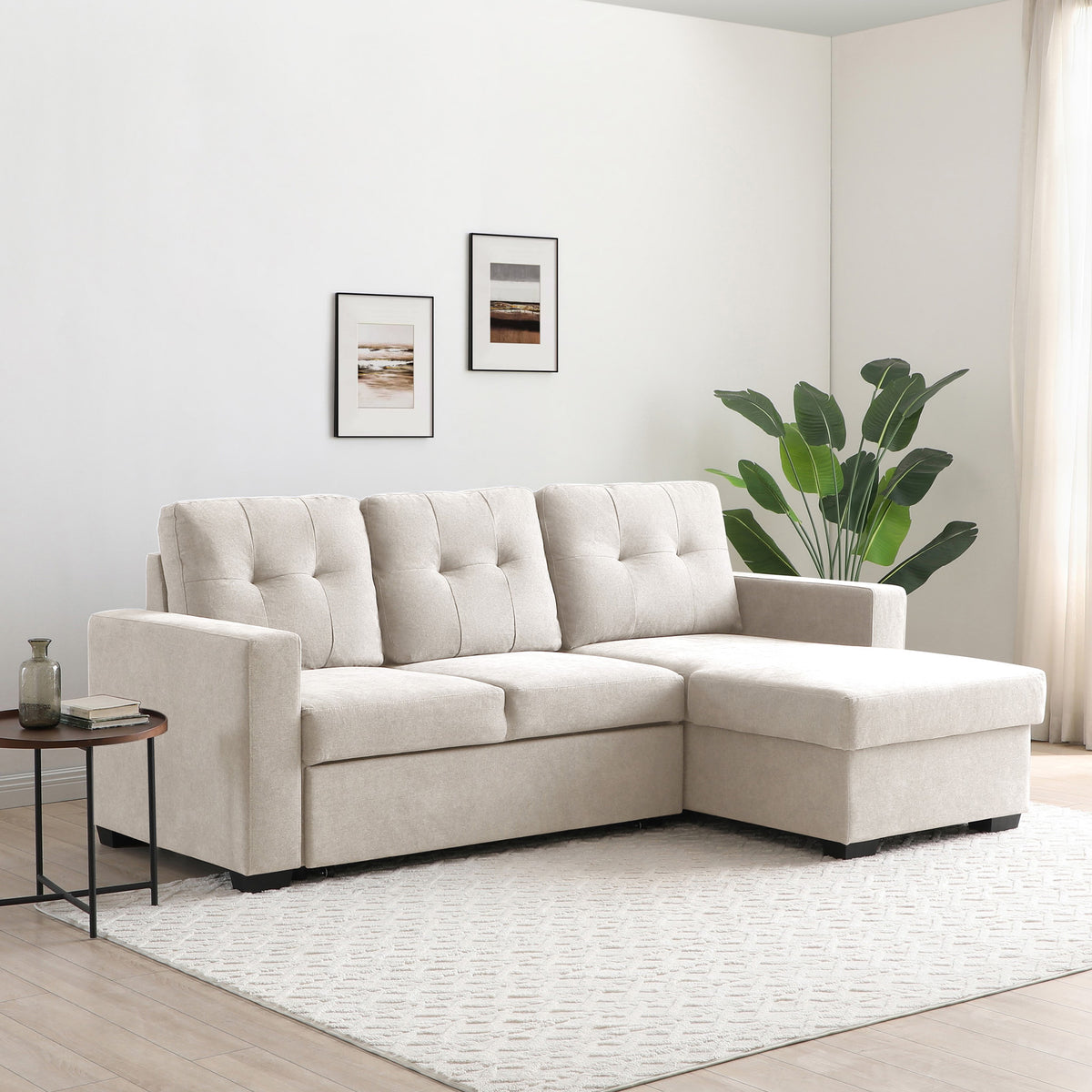 Winslet Button Back Chaise Sofabed Natural from Roseland Furniture
