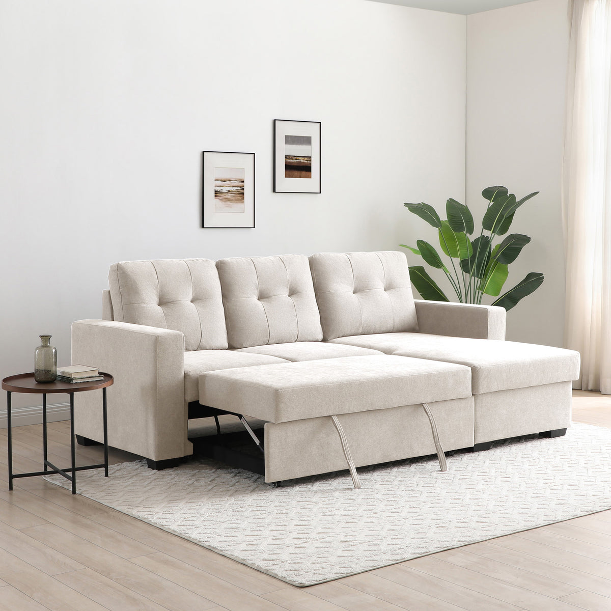 Winslet Button Back Chaise Sofabed Natural from Roseland Furniture
