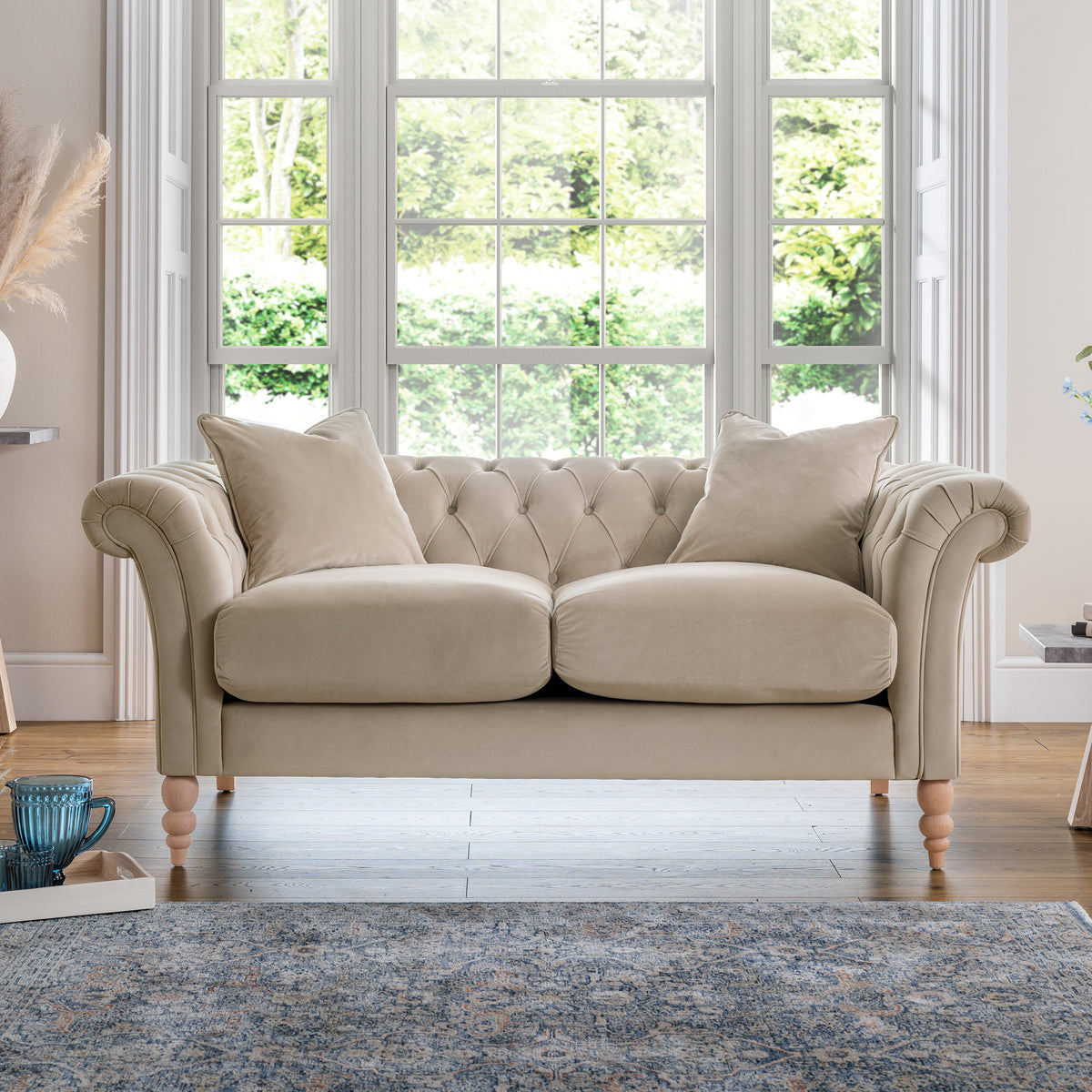 Balmoral Putty Velvet Chesterfield 2 Seater Couch for living room