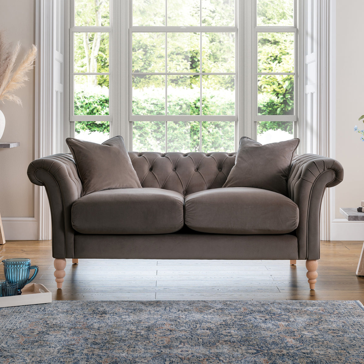 Balmoral Mushroom Velvet Chesterfield 2 Seater Couch