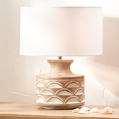 Kingsbury White Wash Carved Wood Table Lamp