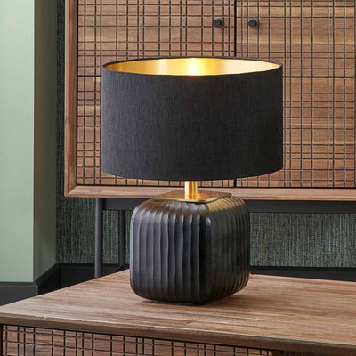 Anais Matt Black Cold Cut Glass Square Table Lamp