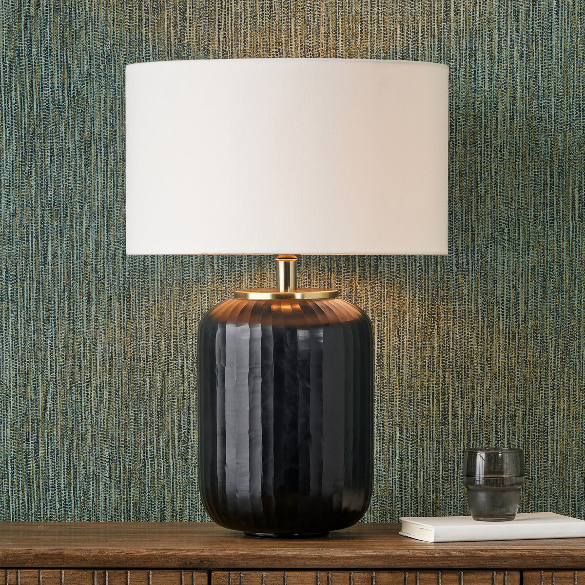 Eva Matt Black Cold Cut Stripe Glass Table Lamp for living room or bedroom