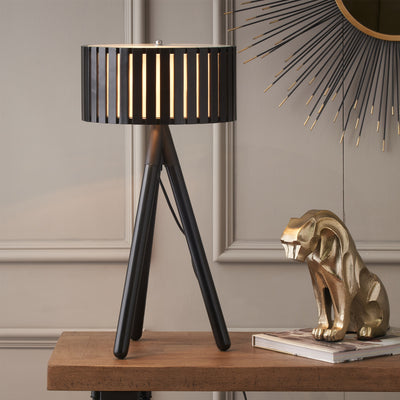 Rabanne Slatted Black Wood Tripod Table Lamp