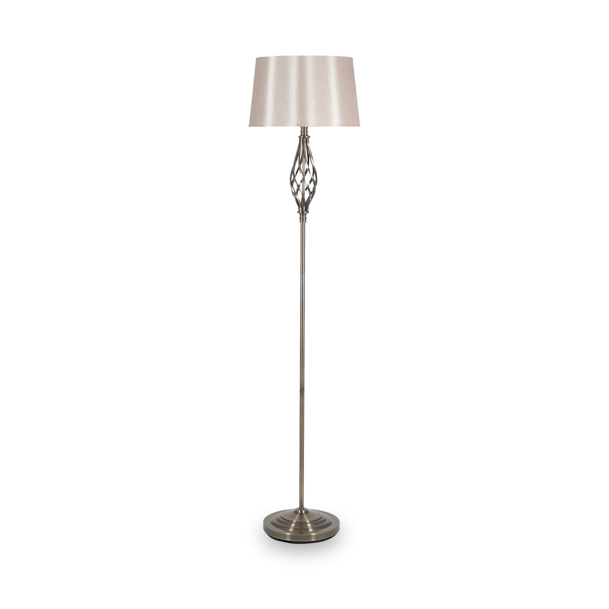 Jenna Antique Brass Metal Twist Detail Floor Lamp from Roseland Furniture