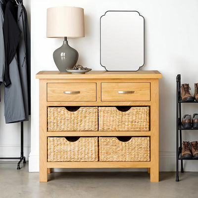London Oak Console Table with Baskets