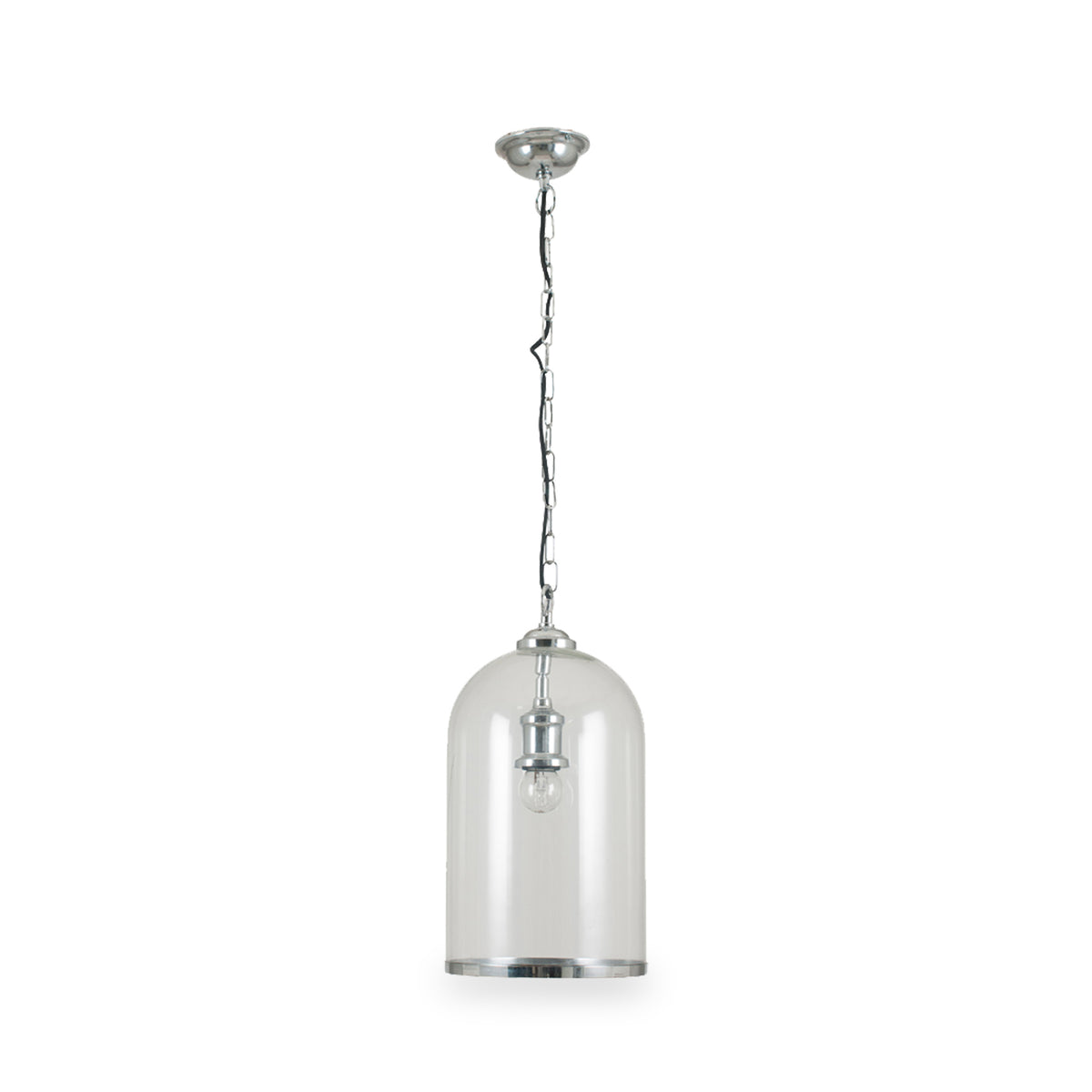 Cloche Clear Glass and Silver Pendant from Roseland Furniture