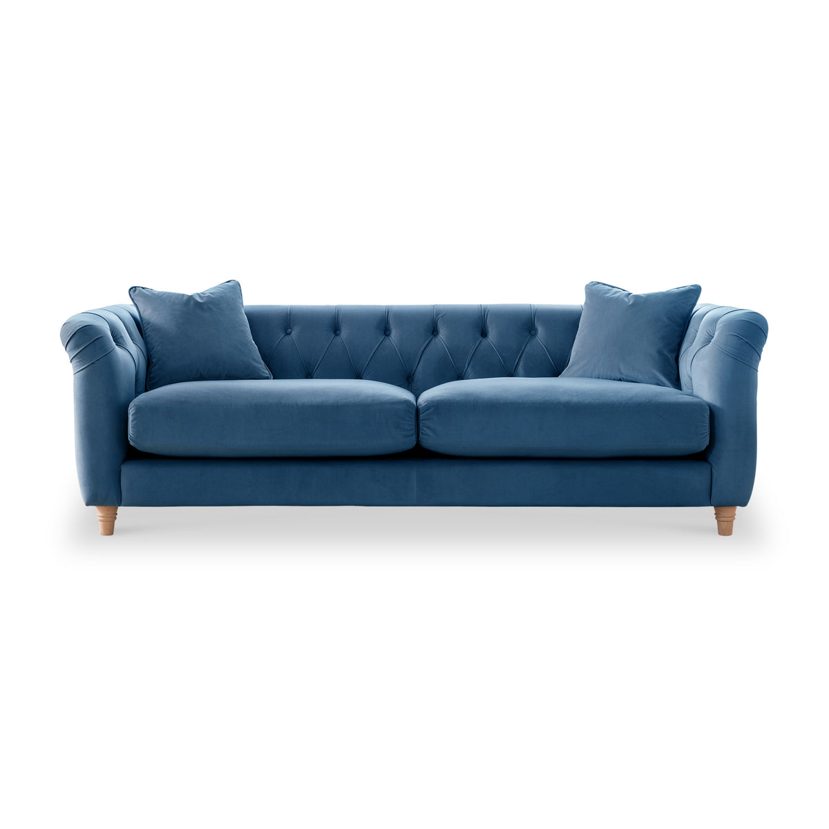 Clarence Sky Blue Velvet Chesterfield 3 Seater Sofa from Roseland Furniture