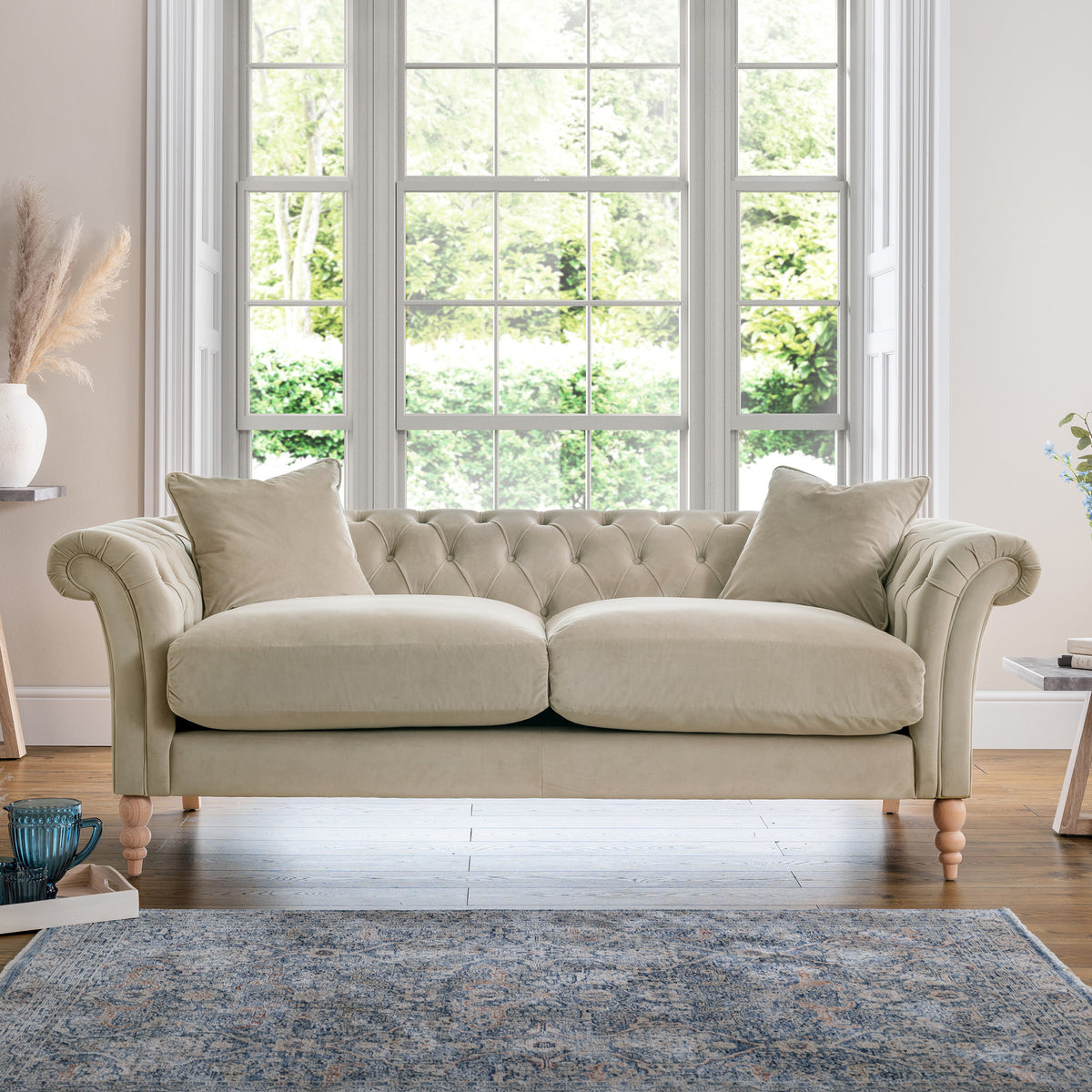 Balmoral Putty Velvet Chesterfield 3 Seater Sofa for living room
