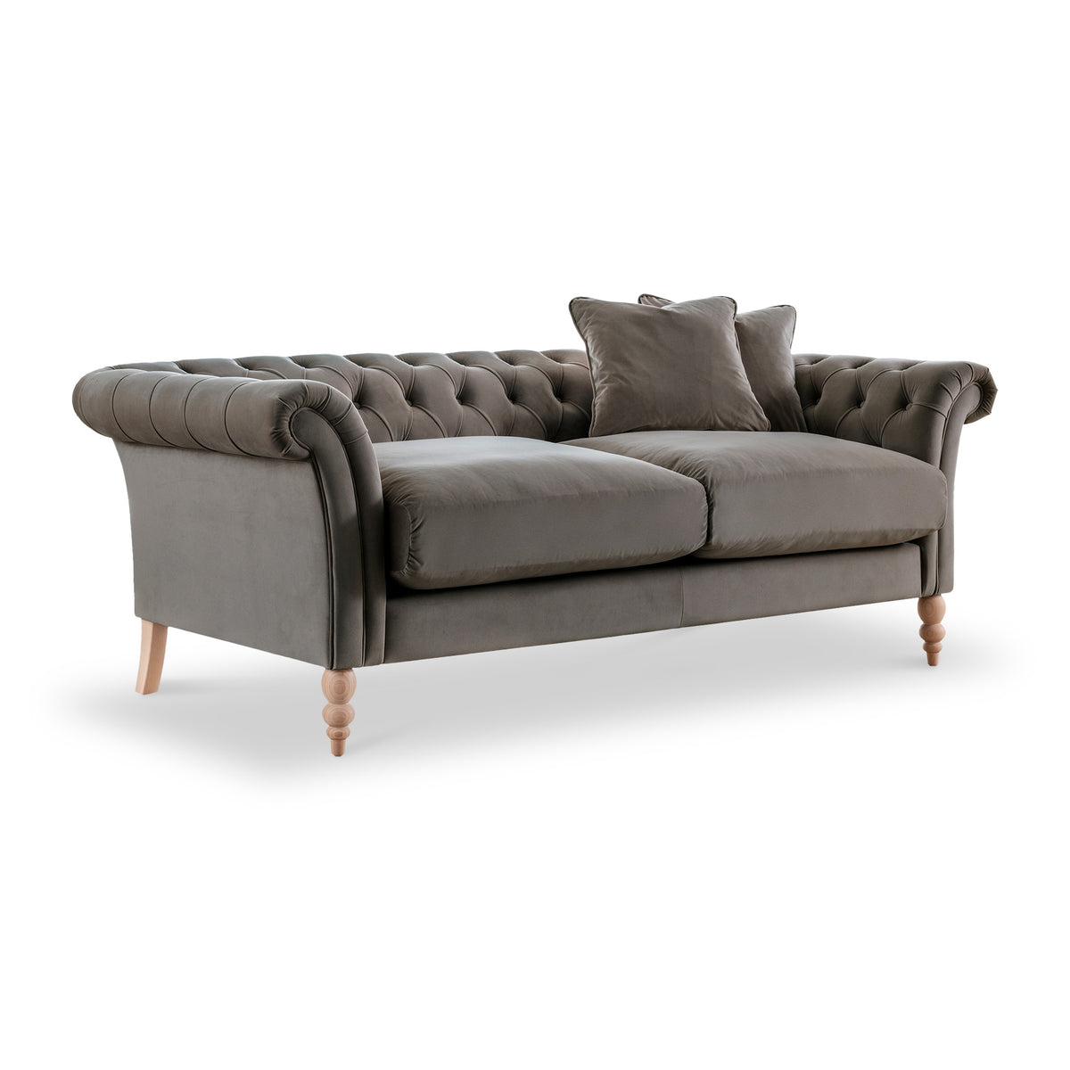Balmoral Mushroom Velvet Chesterfield 3 Seater Sofa