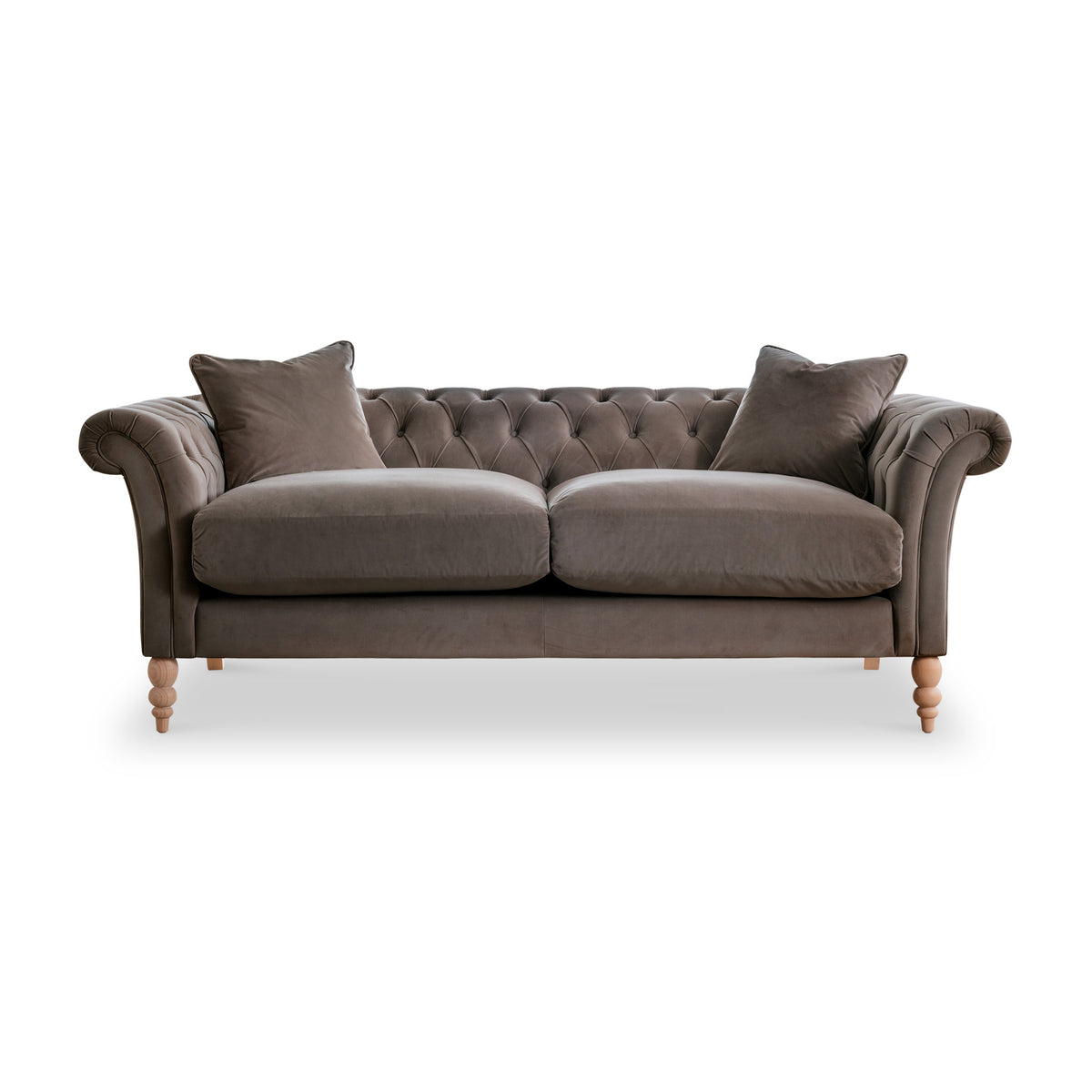 Balmoral Mushroom Velvet Chesterfield 3 Seater Sofa from Roseland Furniture