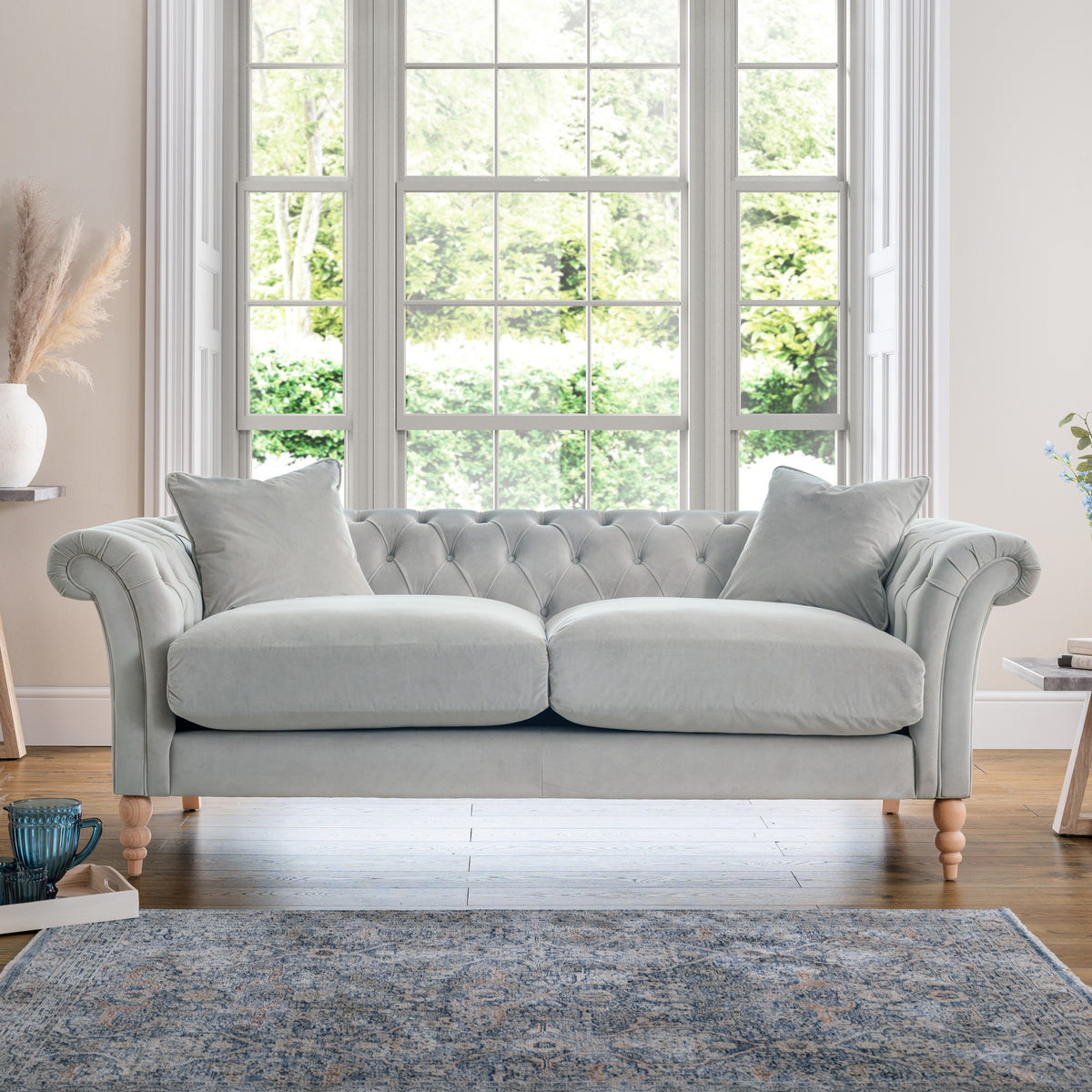 Balmoral Chalk Velvet Chesterfield 3 Seater Couch for living room