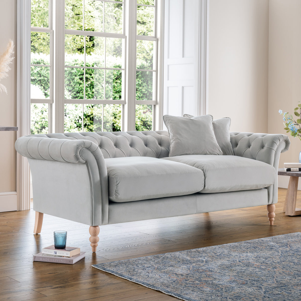 Balmoral Chalk Velvet Chesterfield 3 Seater Sofa for living room
