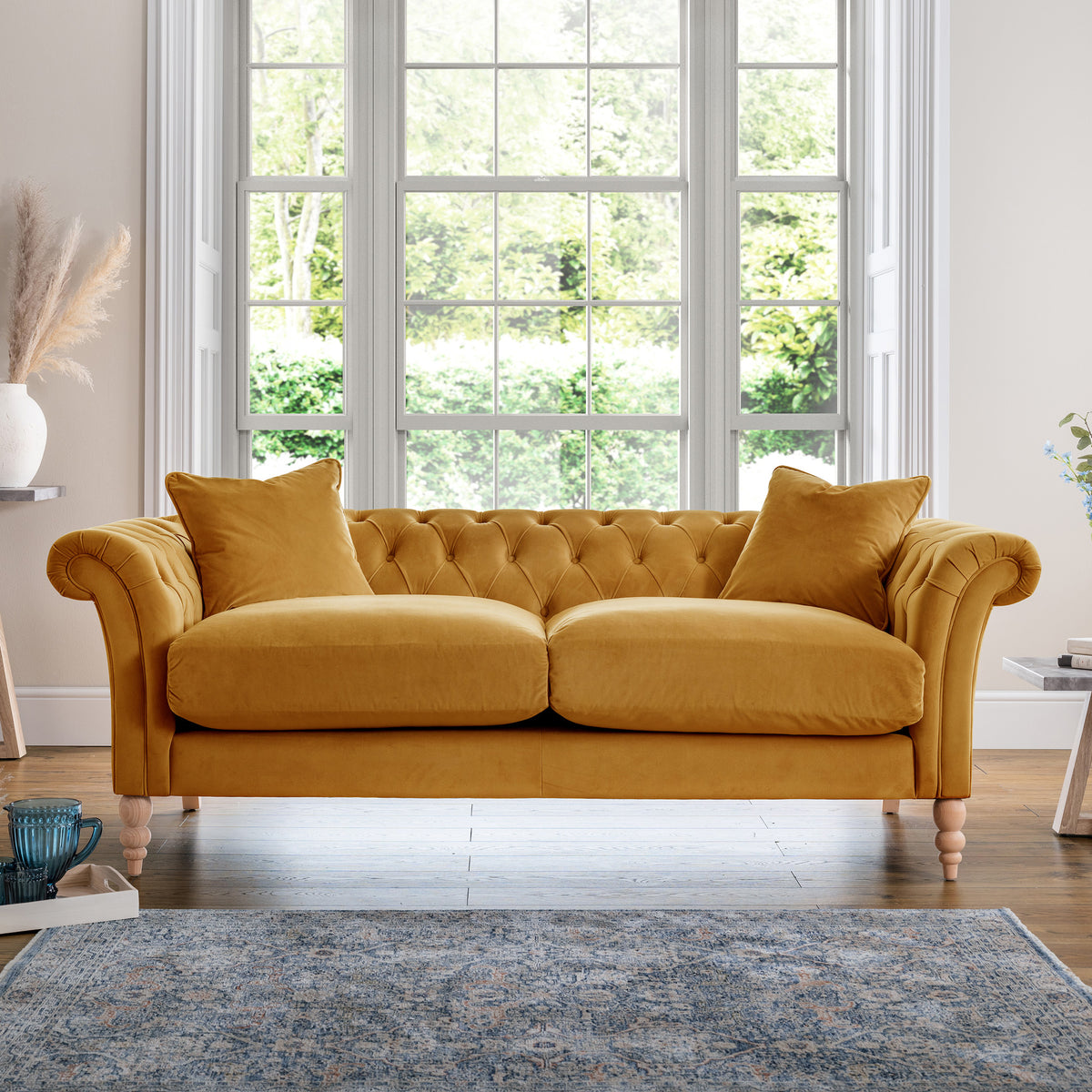 Balmoral Ochre Velvet Chesterfield 3 Seater Couch for living room