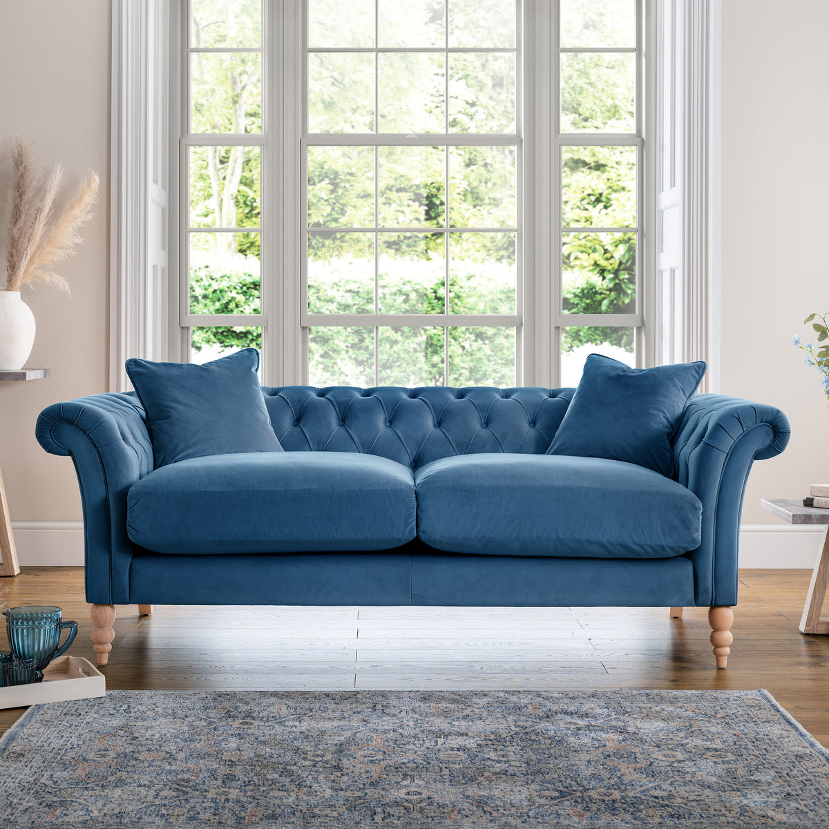 Balmoral Sky Blue Velvet Chesterfield 3 Seater Couch for living room