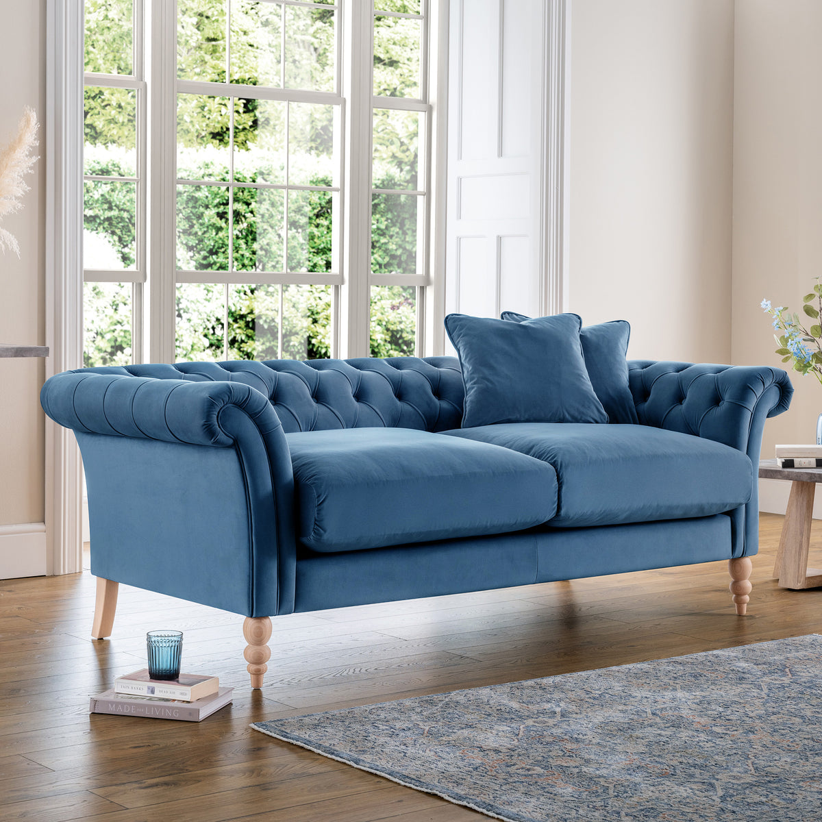 Balmoral Sky Blue Velvet Chesterfield 3 Seater Sofa from living room