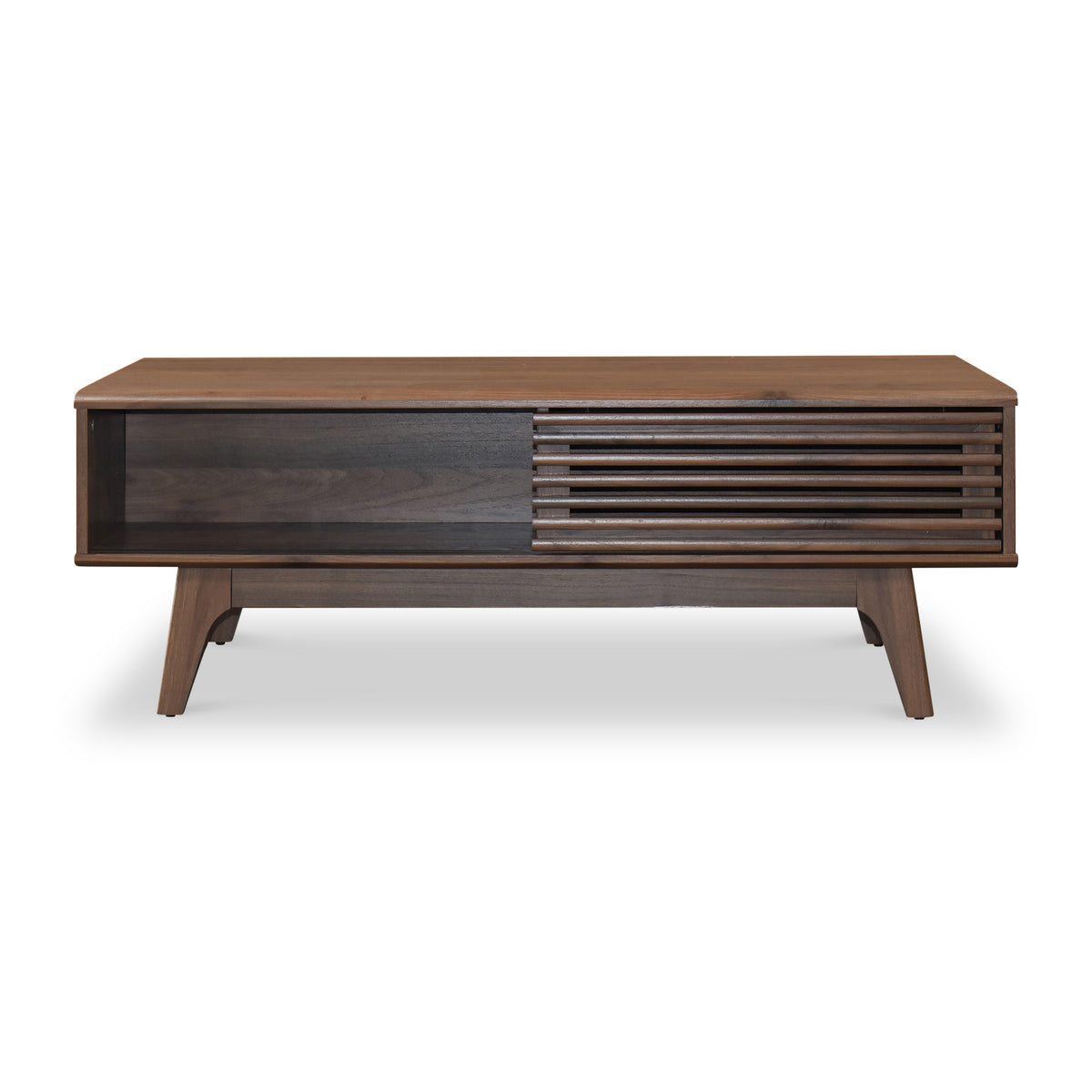 Brunswick Walnut Effect Sliding Slatted Coffee Table with Storage