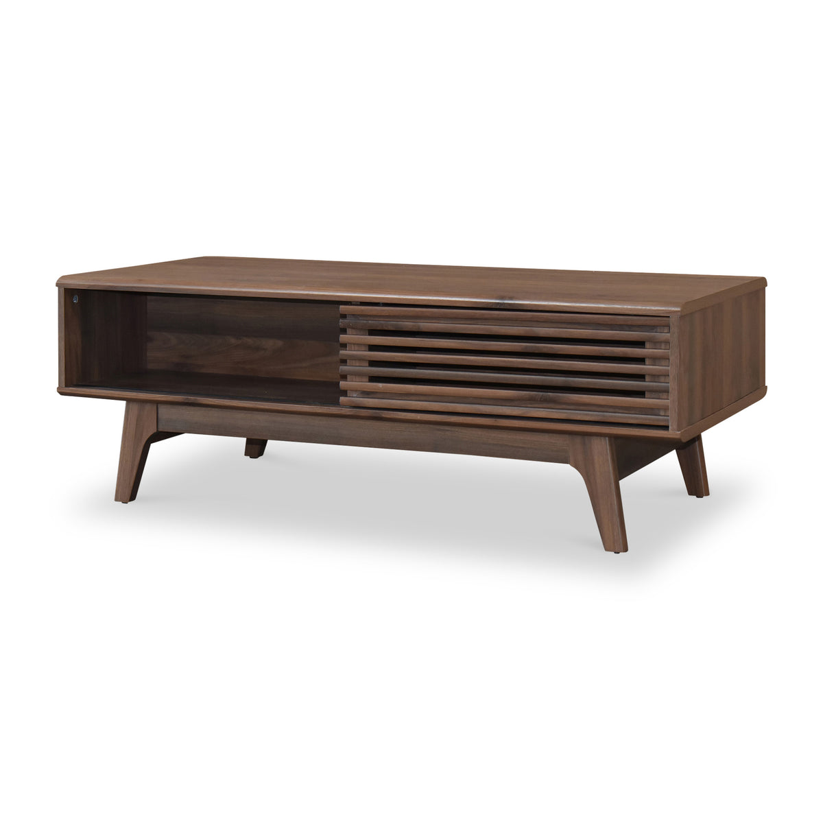 Brunswick Walnut Effect Sliding Slatted Coffee Table with Storage