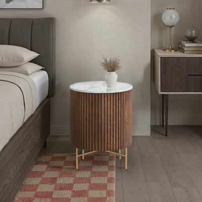 Milo Mango & Marble Round Fluted Bedside Table