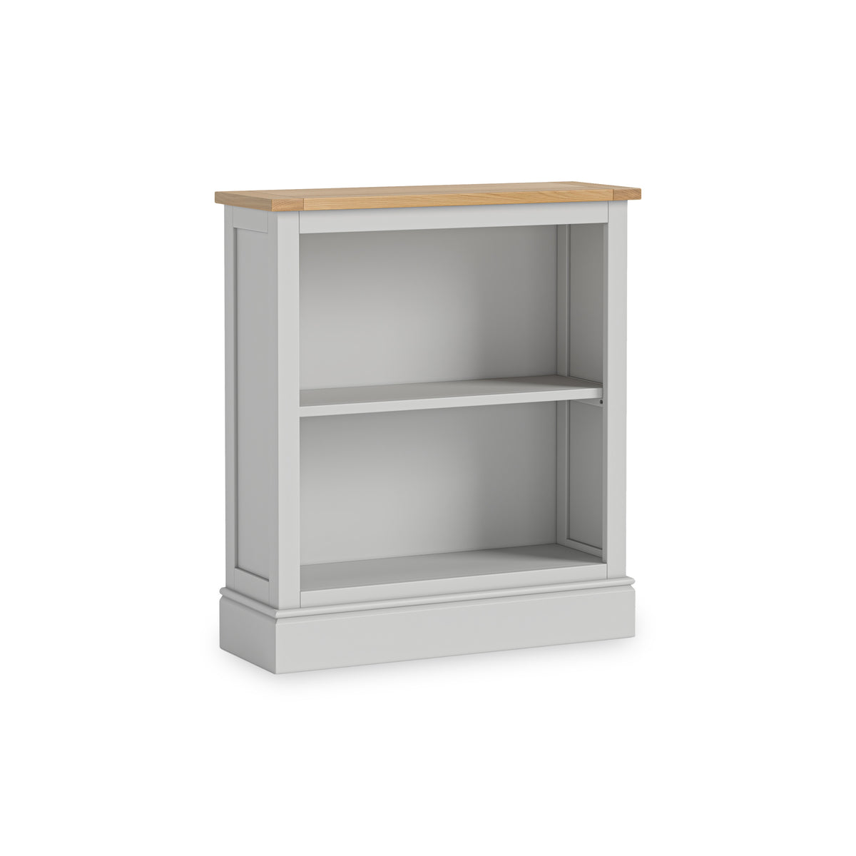 Bude Grey Low Bookcase with Painted Shelves from Roseland Furniture