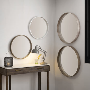 Natural Wood Round Wall Mirror