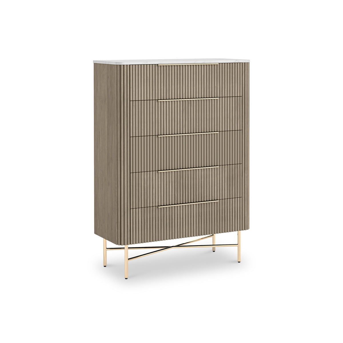Amelie Grey Fluted 5 Drawer Chest by Roseland Furniture