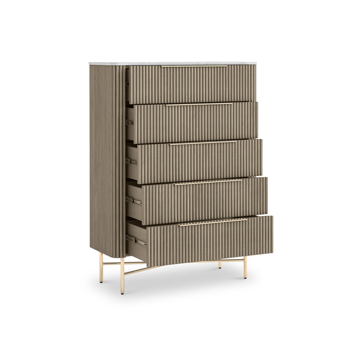 Amelie Grey Fluted 5 Drawer Chest by Roseland Furniture