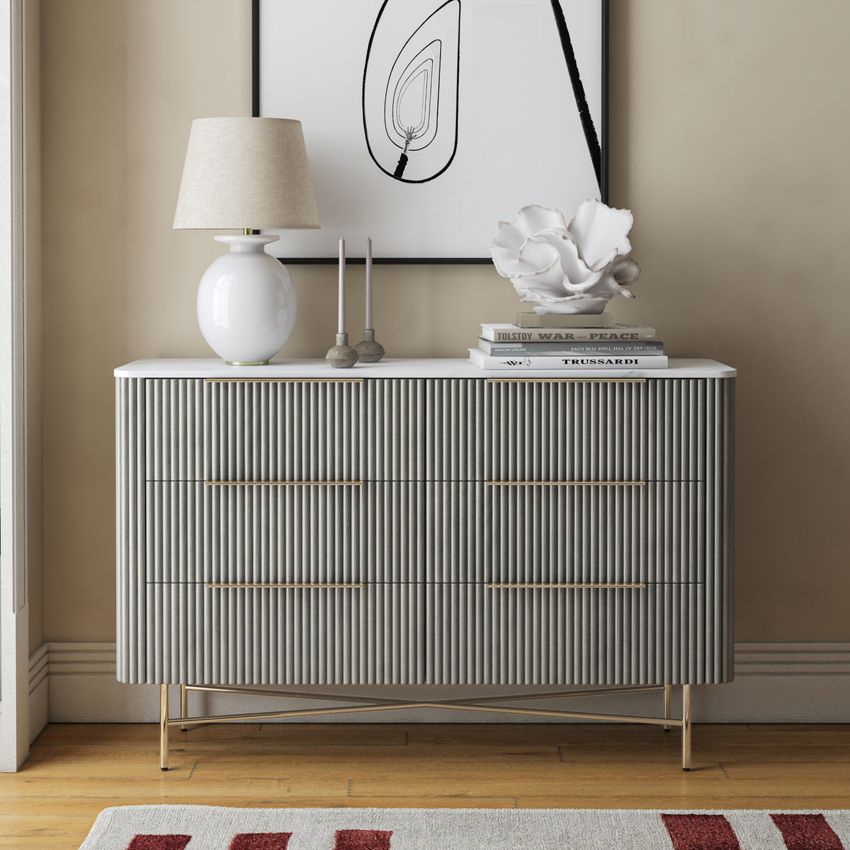 Amelie Grey Fluted 6 Drawer Chest by Roseland Furniture